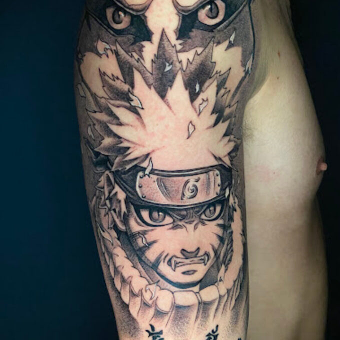 Tatuajes realistas en Málaga con cara de Naruto